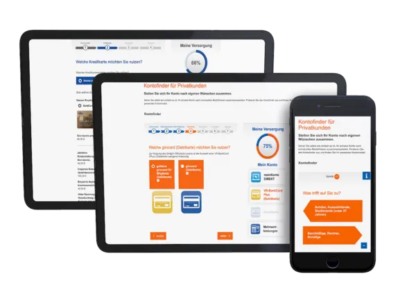 Kontomodellfinder Software auf Tablett und Smartphone